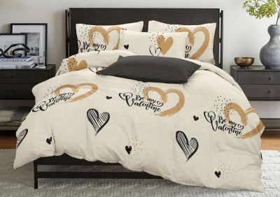 Постельное белье ДУЭТ из бязи эконом «Be my Valentine beige»