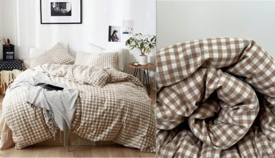 Простынь из вареного хлопка «Бежевая клетка» (150x220 210x220 220x240)