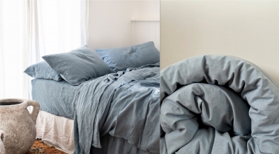 Полуторное постельное белье из вареного хлопка «Голубой меланж»