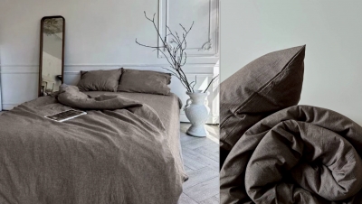 Постельное белье Евро из вареного хлопка «Коричневый меланж»