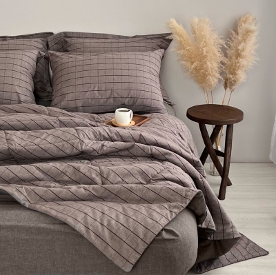 Двуспальное постельное белье из вареного хлопка «Крупная клетка коричневая»