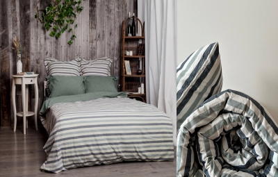 Постельное белье Дуэт из вареного хлопка «Мята широкая полоса»