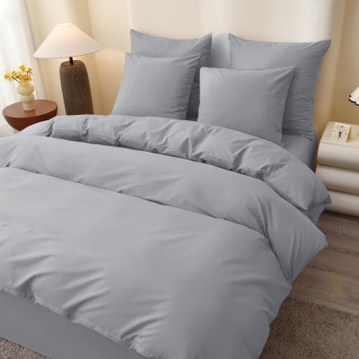 Двуспальное постельное белье из однотонного поплина «Серебристый металлик»