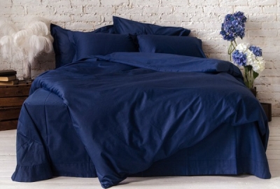 Полуторное постельное белье из сатина «Синий»