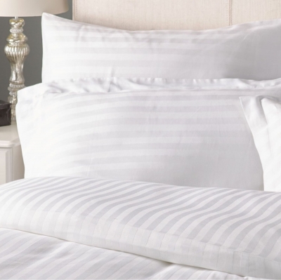 Двуспальное постельное белье из страйп-сатина-жаккарда «Белый (вид В, полоска 3,5см)»