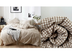 Простынь из вареного хлопка «Бежевая клетка» (150x220 210x220 220x240)