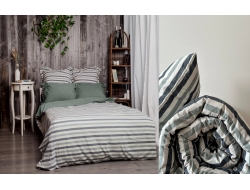 Постельное белье Дуэт из вареного хлопка «Мята широкая полоса»