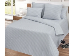 Двуспальное постельное белье из поплина «Серо-голубой страйп»